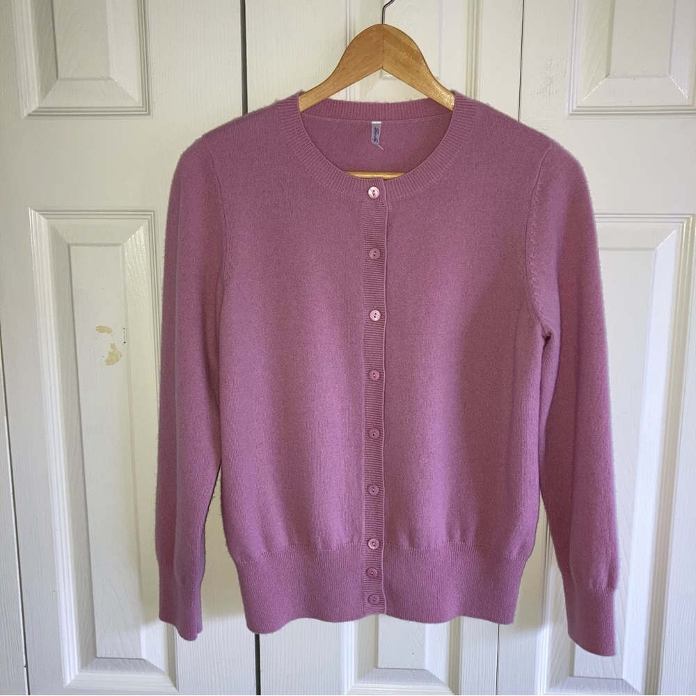 BLUE SKY 100% Merino Crew Neck Cardigan Pink XS-S